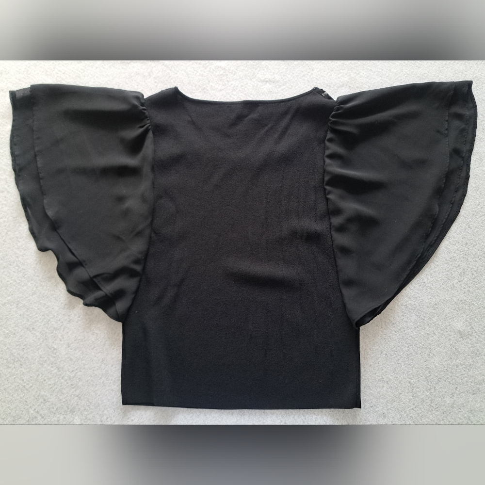 Jones New York Black Beaded Flutter Sleeve Top - Picture 3 of 10